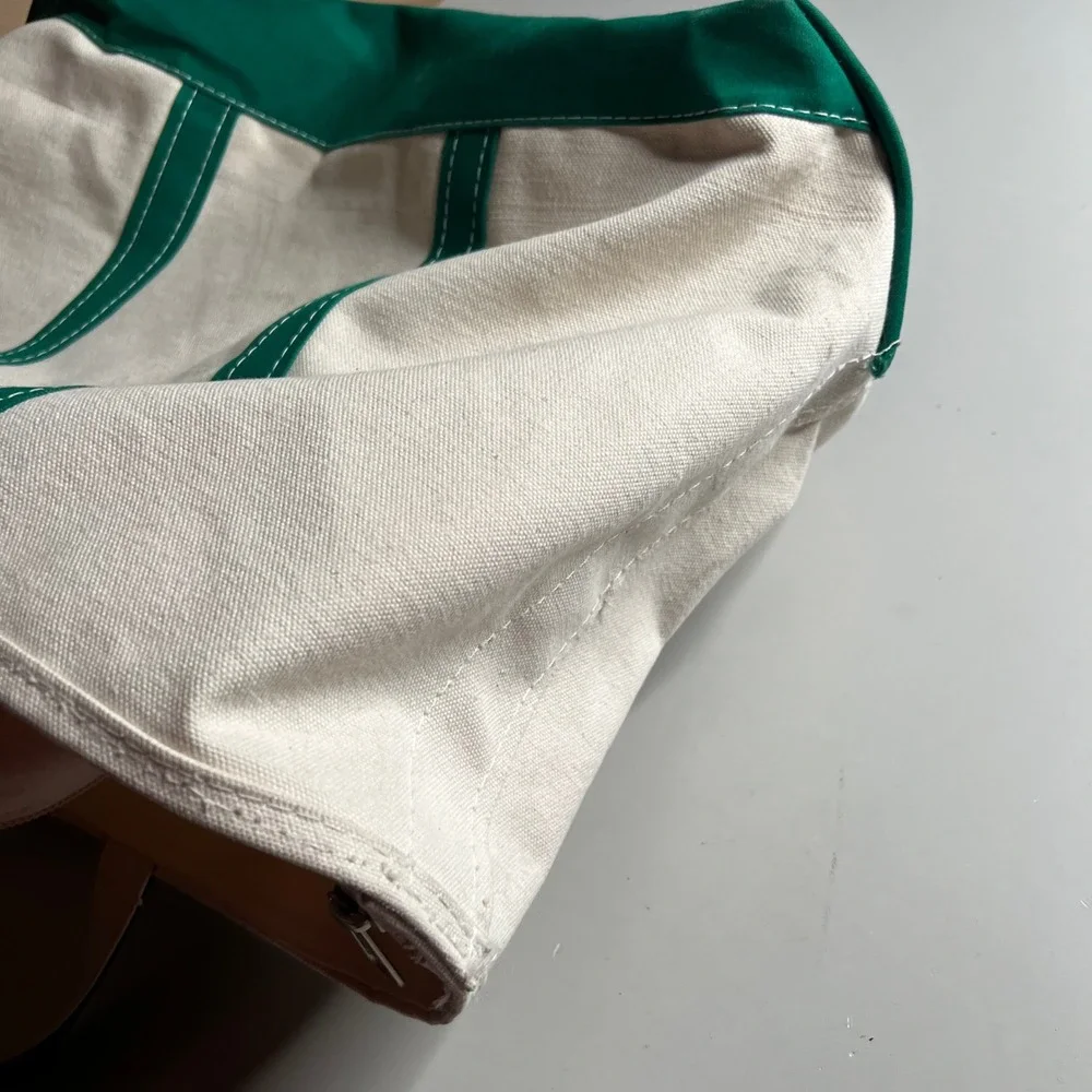 LL Bean Boat and Tote Zip Top Canvas Bag‎ Green Cream DVZ Monogram Large